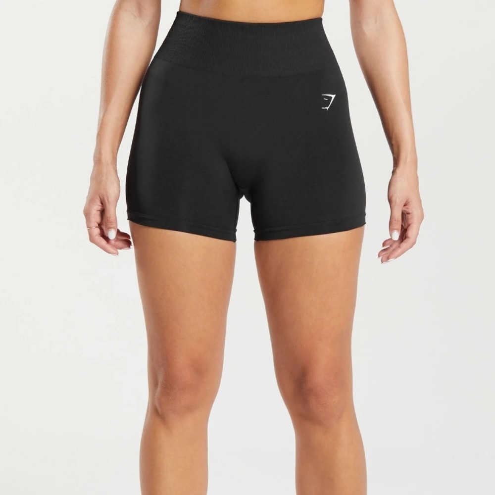 Gymshark Black Solid High Waist Athletic Workout Bike Shorts S Ribbed